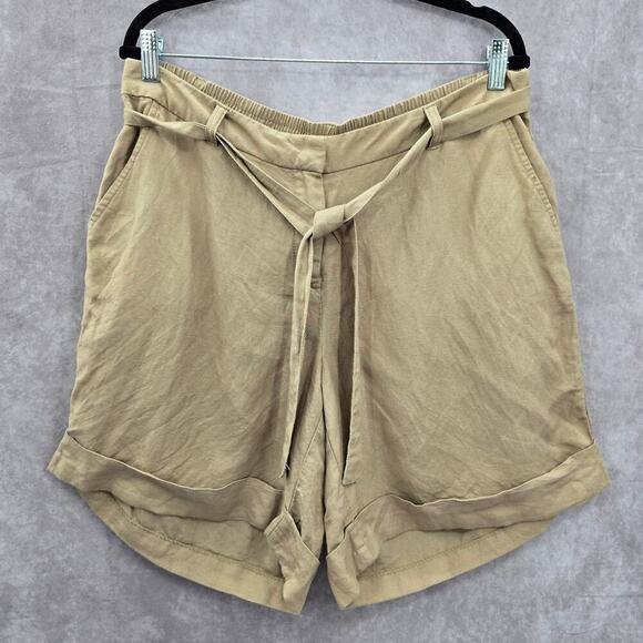 Lane Bryant Tan Linen Flat Front Bermuda Bottoms Pants Shorts Plus 14/16 - Picture 1 of 5